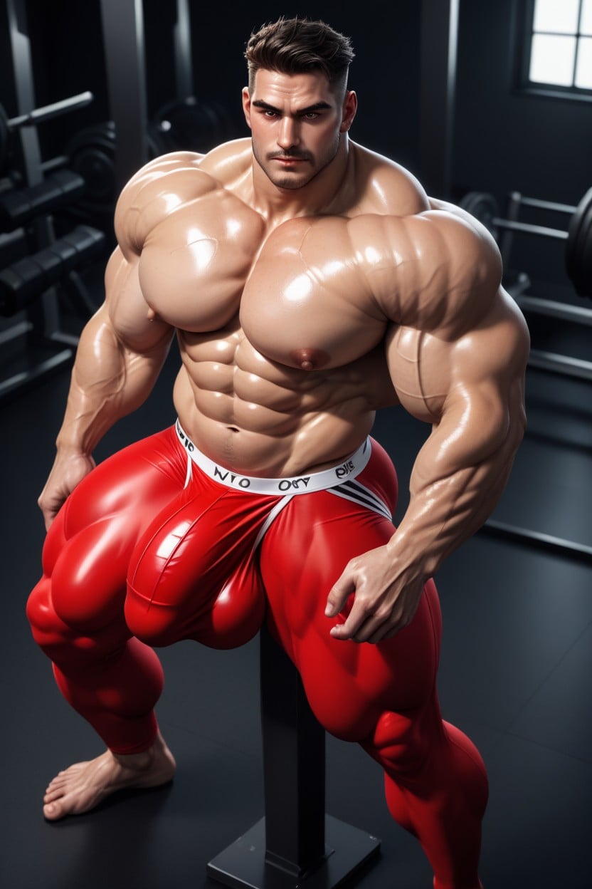 Red Jockstrap, Thick Abs Belly, Hyper Cock Bulge AI Gay Porn