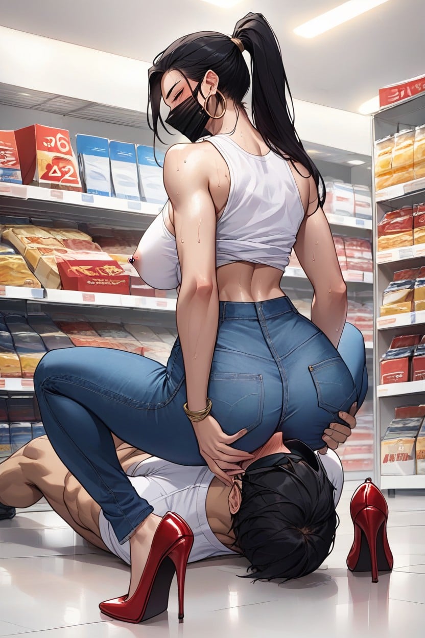 Convenience Store, Passionate, Blushing Hentai AI Porn