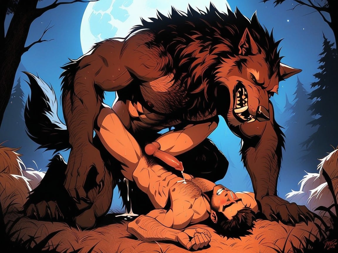 They Are Face To Face, Furry Buttocks, Passionate Kissing In The Night Time AI Gay Porn
