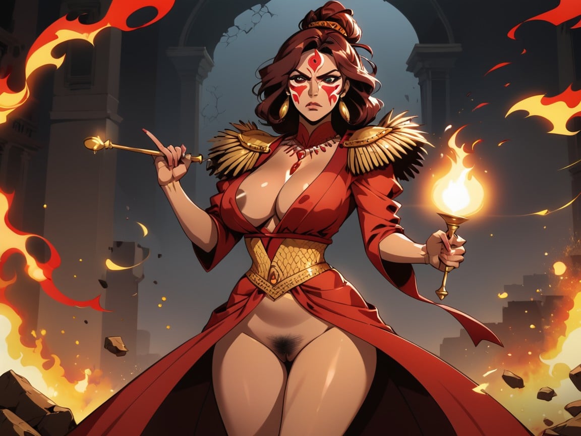 Low Waist Length, Dark Red Hair, Low Contrast Colors AI Porn