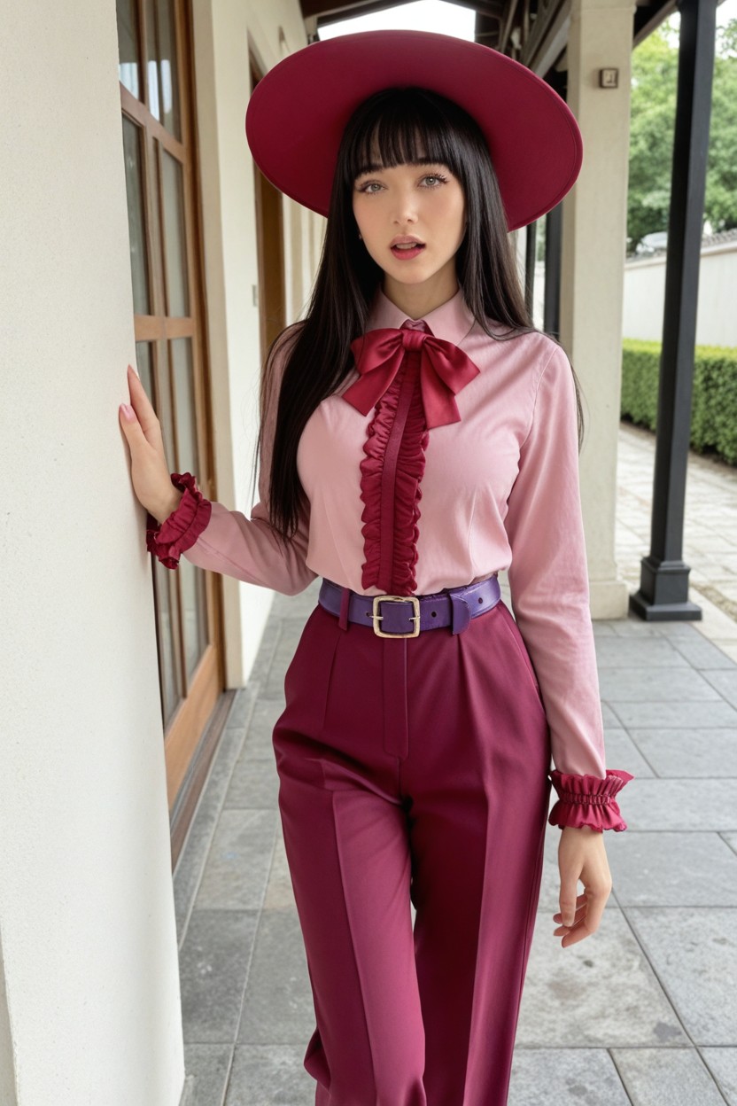 Black Hair, Knee Length Trousers, Purple Belt AI Porn
