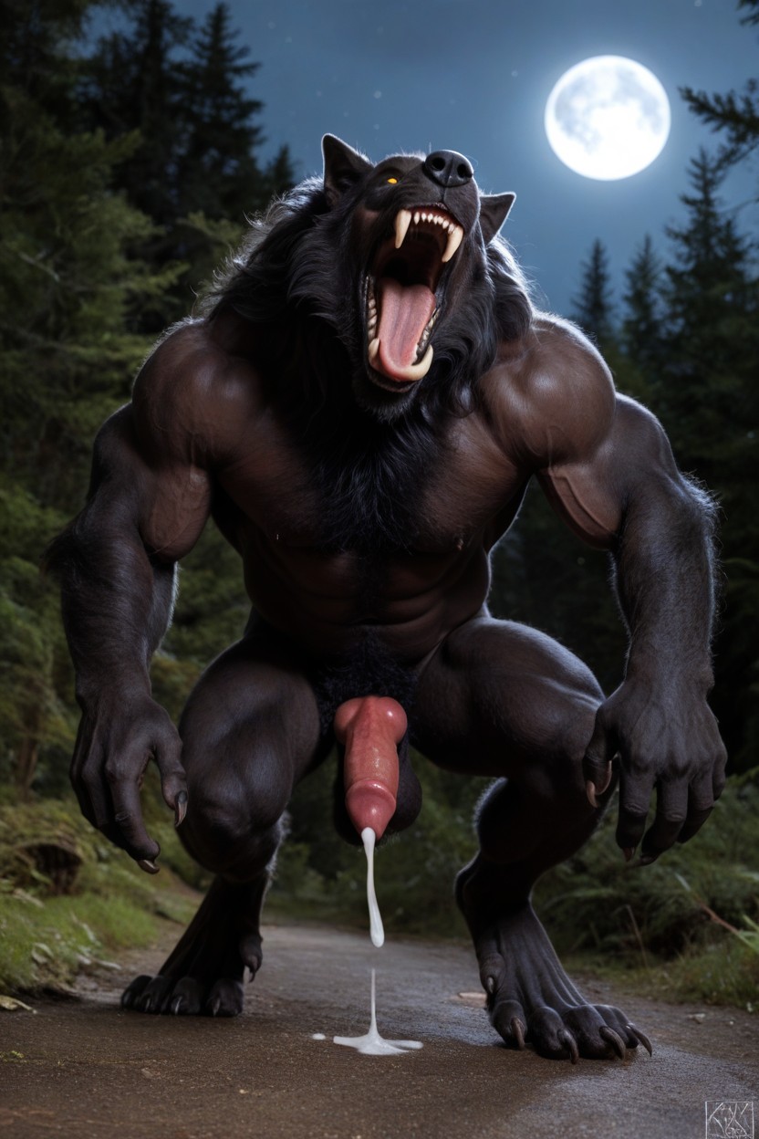 Cum Shot, Dynamic Pose, A Pastel Drawing With The Most Photorealistic Details Showing A Fully Transformed Werewolf Monster AI Gay Porn