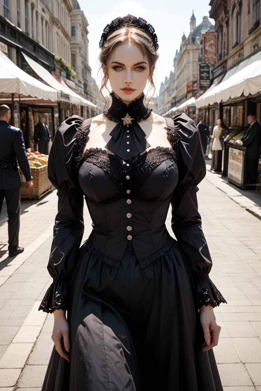 Walking, Victorian Woman Looking Down Viewers Pants, City Grunge Hentai AI Porn