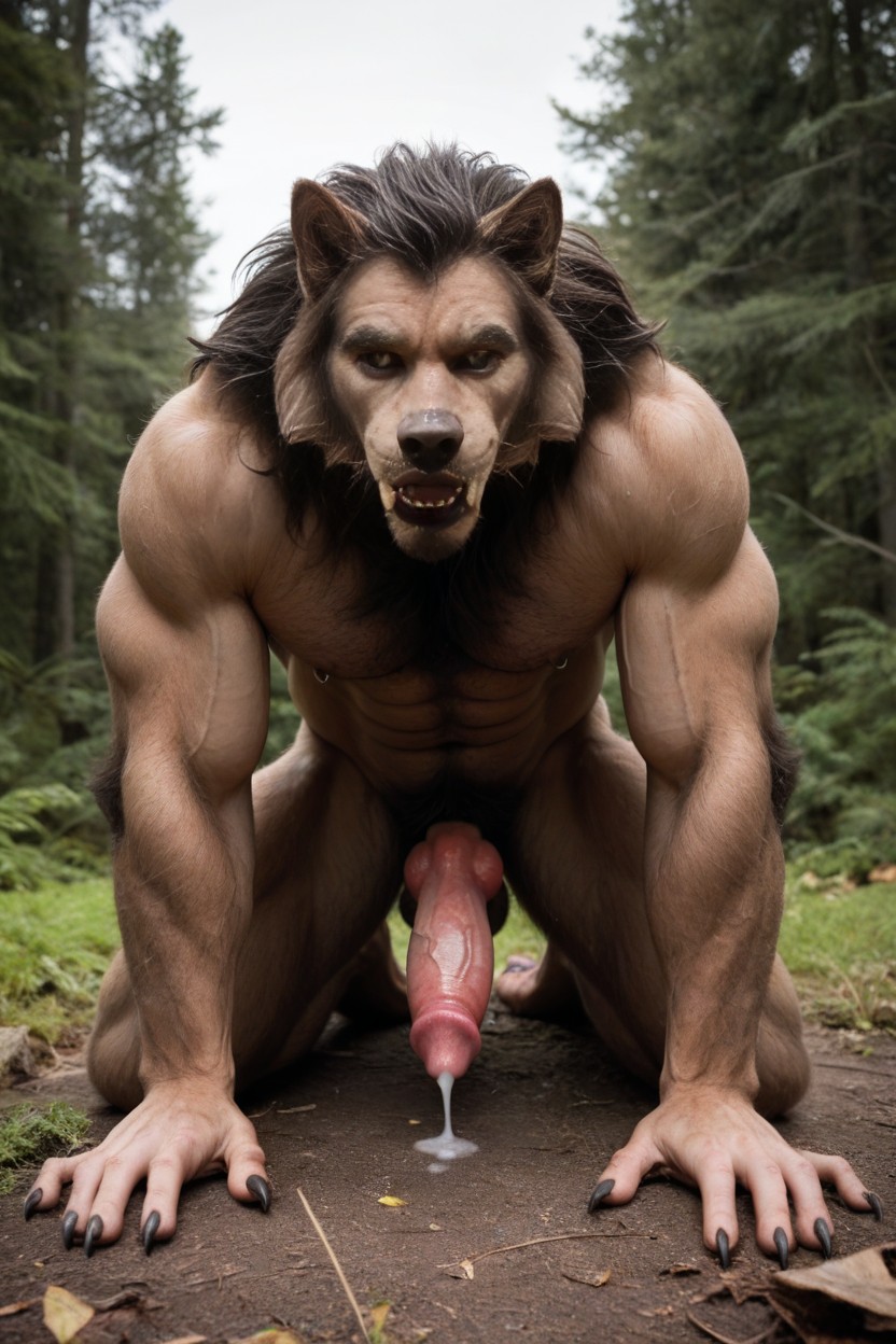 Muscular Werewolf Body, Medium Sized Hairy Nutsack, Werewolf Sweaty AI Gay Porn