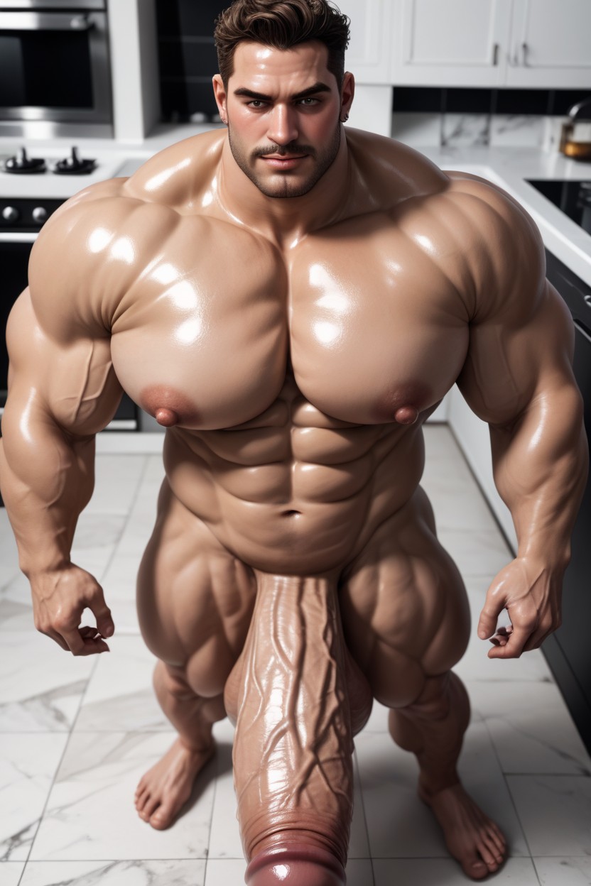 In A White Kitchen, Blushing, Big Cocks ゲイAIポルノ