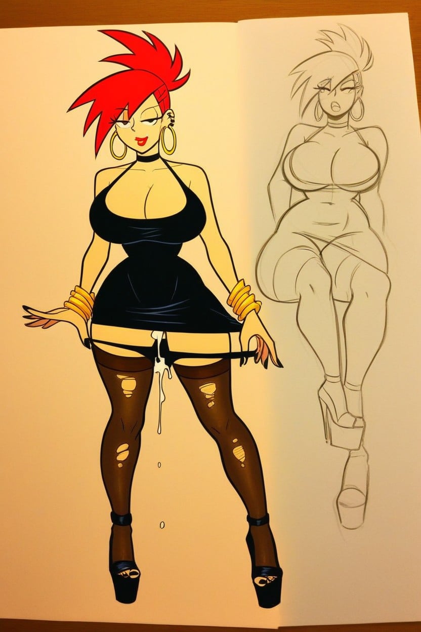 Pussy Juice, Thick Thighs, Gold Hoop Earrings Hentai AI Porn