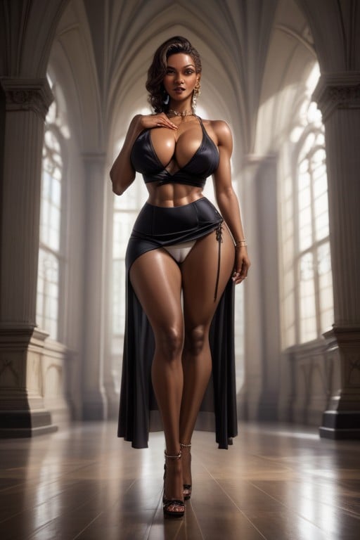 Allowing Her Curvaceous Thighs To Peek Through The Hemline Sits Just Above Her Ankles, Ankle Length Sheath Gown, Thighs Exposed Ebony AI Porn