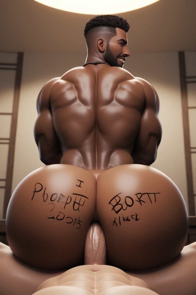 Dialogue Is Smug Bottom Telling Top To Look At The Drawing On His Ass, Tribal Wear, Big Muscular Bubble Butt AI Gay Porn
