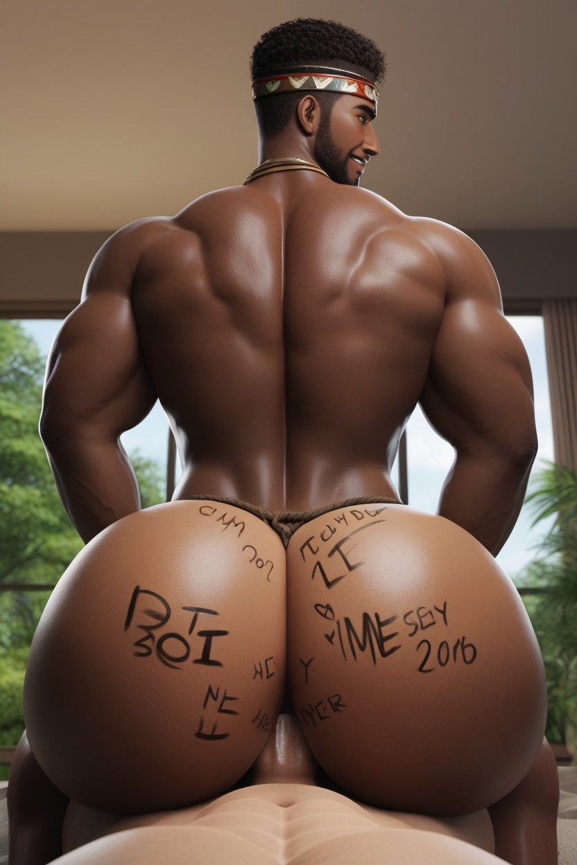 Extremely Large Ass, Masculine, Rear View AI Gay Porn