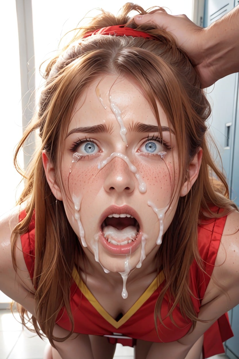 Wide Open Eyes In Shock, Cheerleader Uniform, Dick In Ass Hentai AI Porn