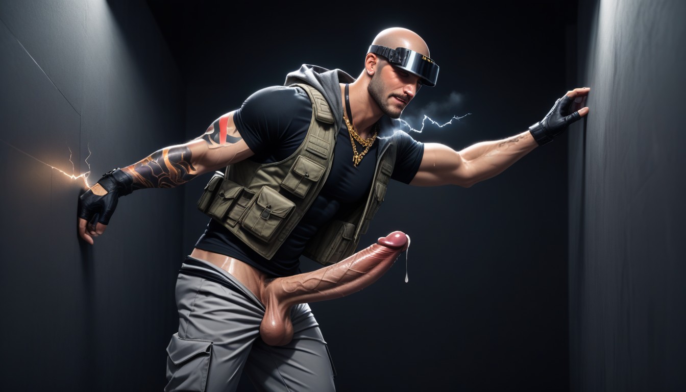 Breathing Heavily, Darkly Lit, God Of Thunder As Latino Gangster AI Gay Porn