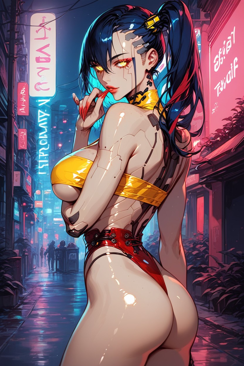 Fake Breast, Long Eyelashes, Colorfull Neon Lights Hentai AI Porn