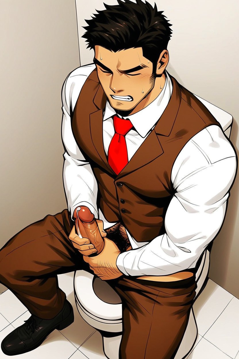 Clenched Teeth, Bic Pec, Sitting Down AI Gay Porn