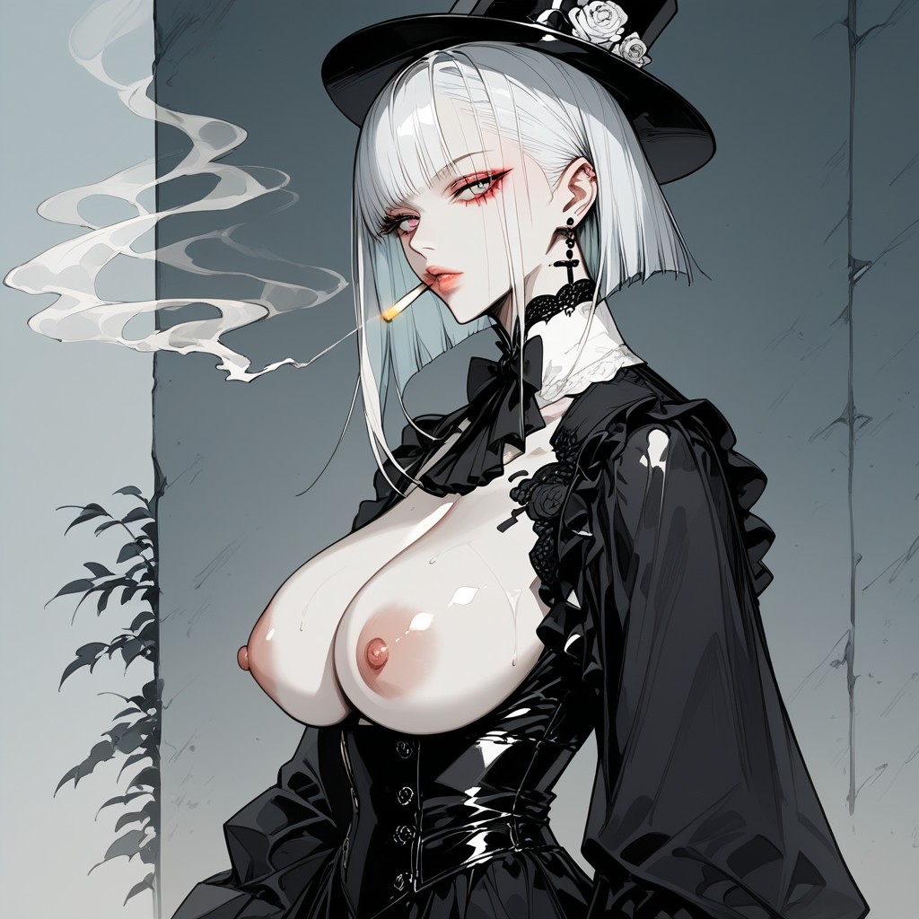 Cigarette On Mouth, Cinematic Gothic Lighting, Lucy From Cyberpunk Hentai AI Porn