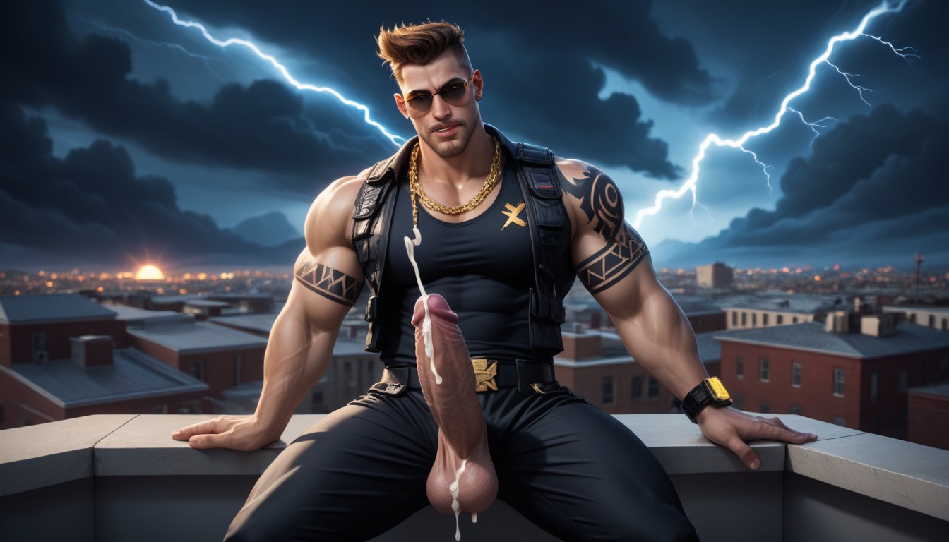 Masturbating, Gold Chains, Wearing Military Gear AI Gay Porn