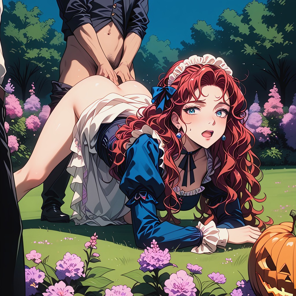 Cream Colored Victorian Dress, Seductive Eyes, Long Legs Hentai AI Porn