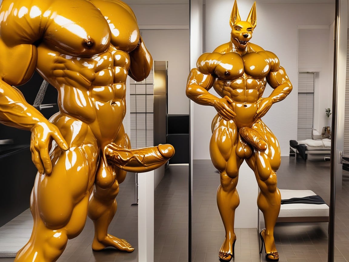 Showing Ass, Glistening, Muscular Furry AI Porn