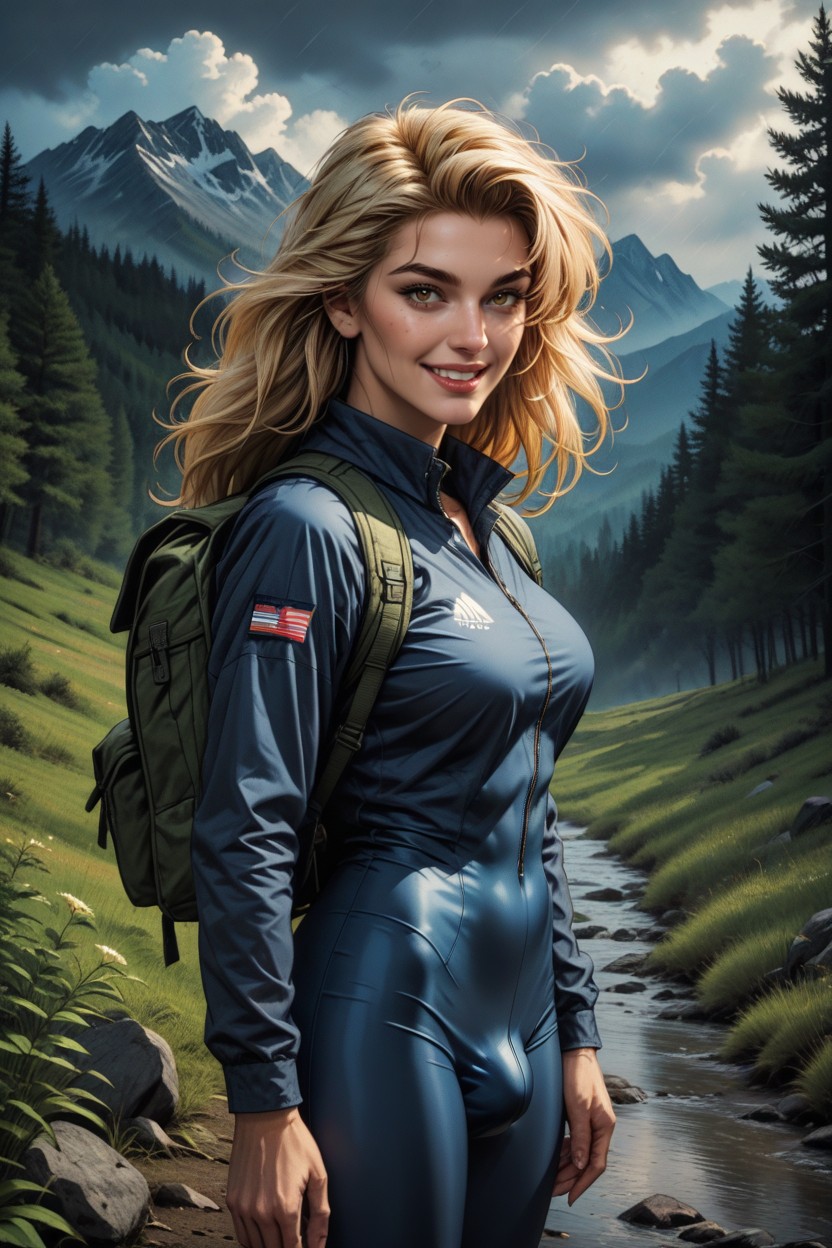 View In Background, Strong Jawline, Backpack Shemale AI Porn