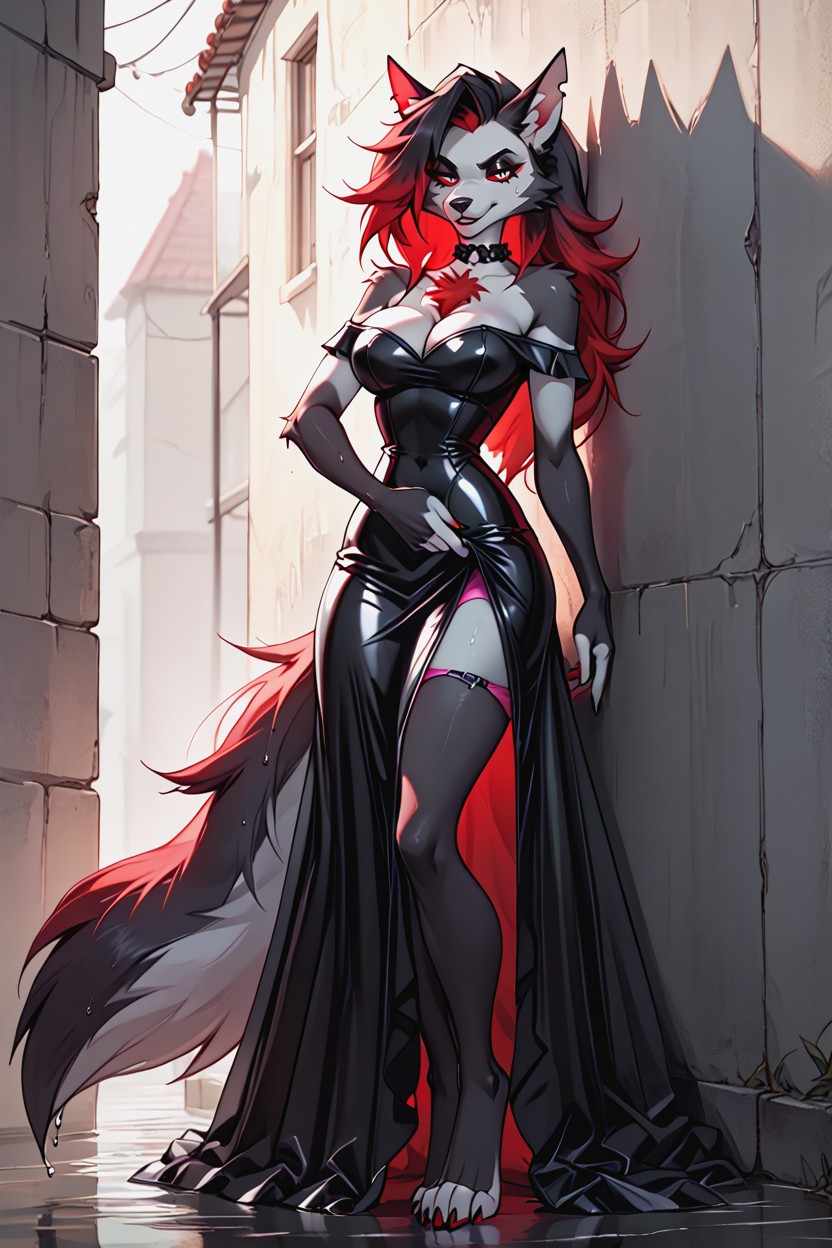 Dress, Red Hair, Red Lower Face Furry AI Porn