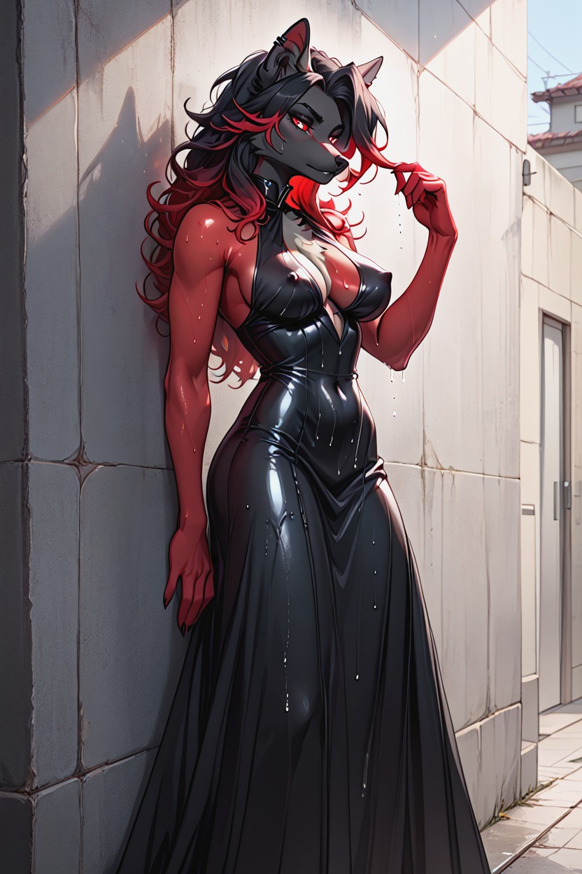 Black Skin, Red Feet, Red Hair Furry AI Porn
