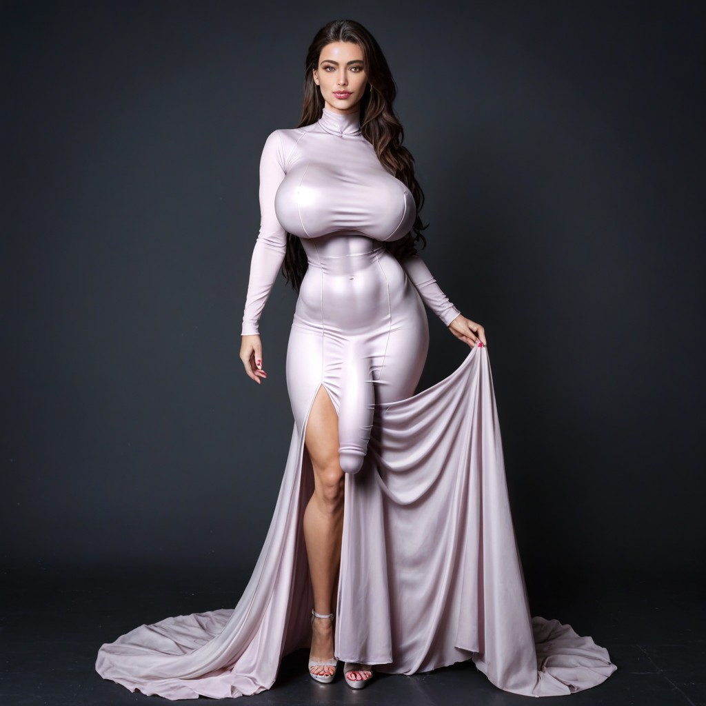 Cock Covered By Clothes, Whole Body, Very Long Dress All Over The Body Shemale AI Porn
