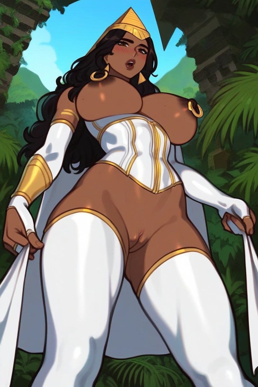 Exposed Breasts, Outdoors, White Latex Pants Hentai AI Porn