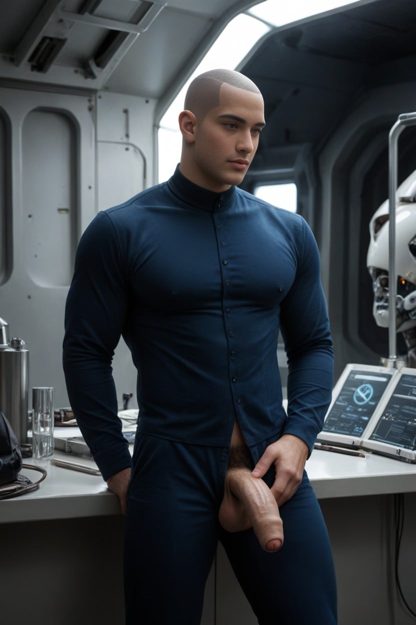 Mechanized, Shaved Head, Tight Foreskin AI Gay Porn