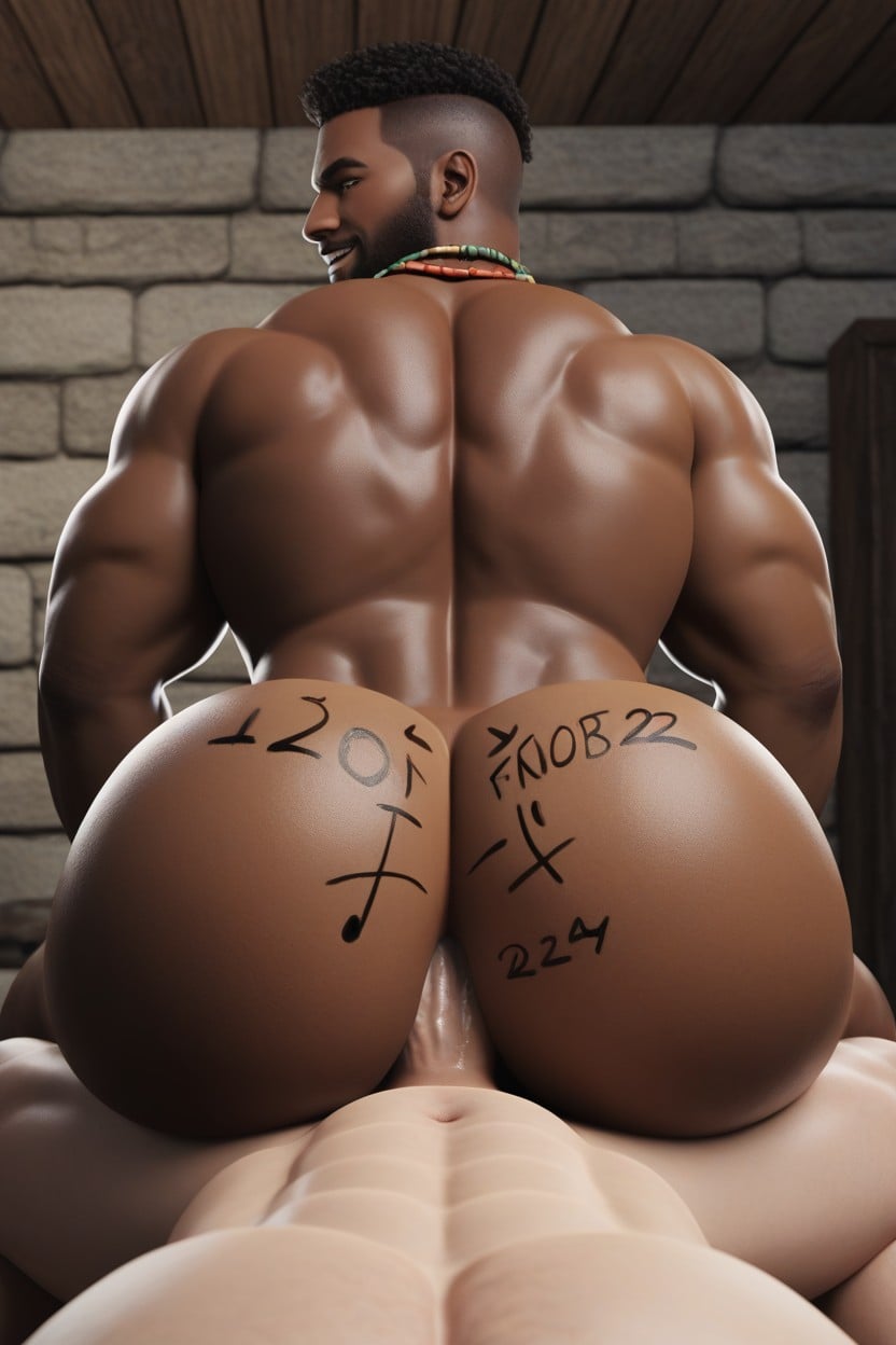 Body Writing On Ass, Hole Is Powerful, Dark Brown Skin AI Gay Porn