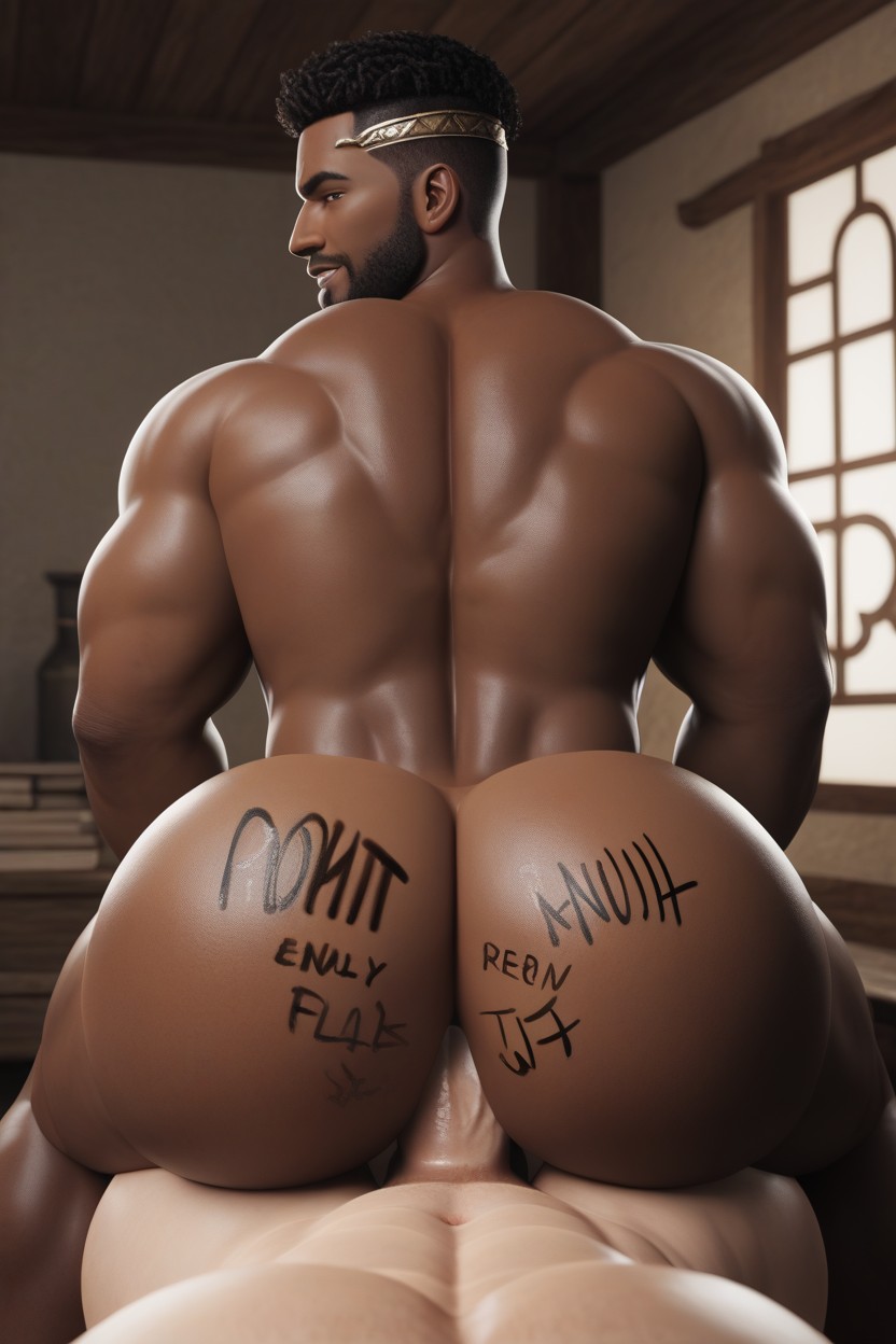 Bottom Kills White Tops With His Hole, Round Ass, Dark Brown Skin ゲイAIポルノ