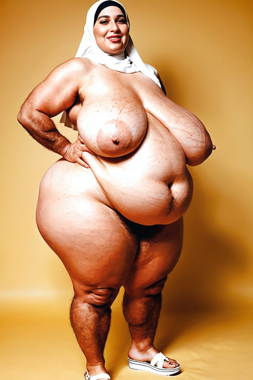 Mature Arab, Ultradetailed Face, Stretch Marks On Belly AI Porn