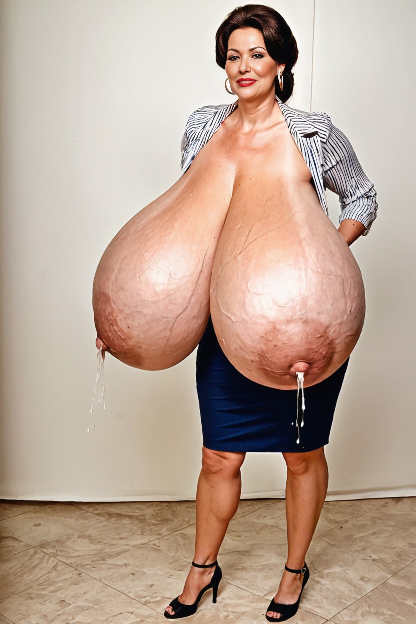 Tits So Heavy They Touch The Floor, Gigantic Breasts, Side View AI Porn