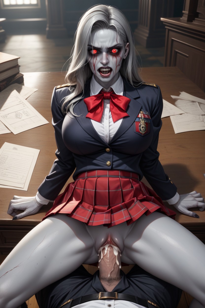 Force Fucked, Wearing Full Traditional Catholic Coed Uniform, White Empty Zombie Sunken Eyes AI Porn