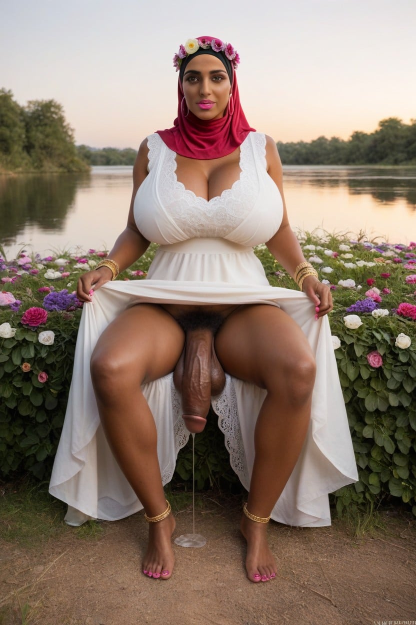 Flower Crown, Sitting By The Lake, Gold Ankle Bracelet Shemale AI Porn
