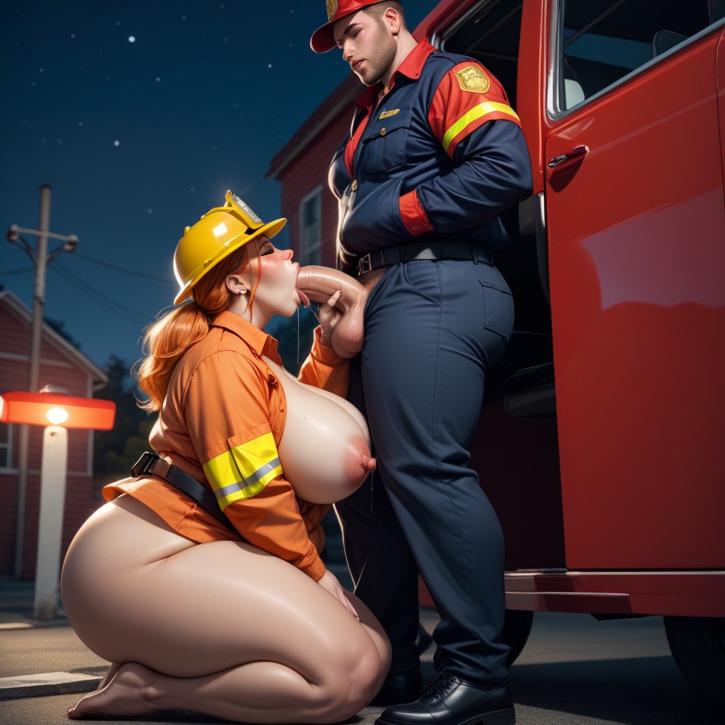 Night, Saliva, Breasts Out BBW AI Porn