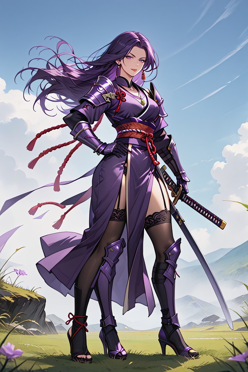 18+, Dark Purple Hair, Silver Blade Hentai AI Porn