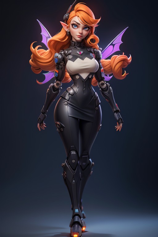 Metallic Body, Cyberpunk Gangster, Glowing Bat In Hands Hentai AI Porn