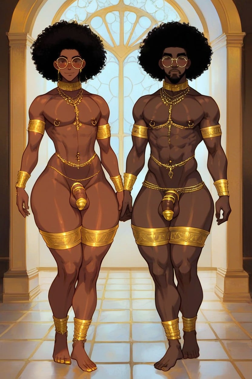 Gold Metal Arm Bands, Naked, Gold Metal Thigh Bands ゲイAIポルノ