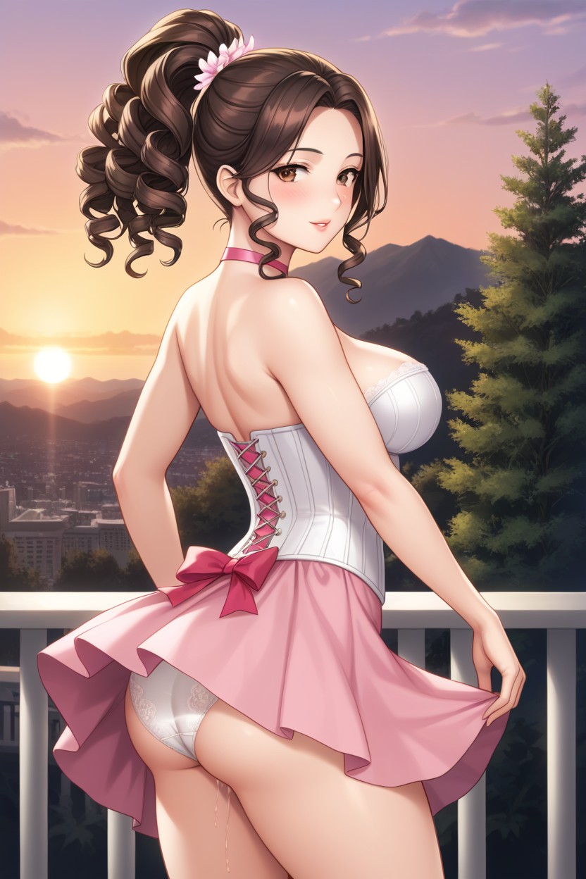Pink Choker, Side View, Brown Eyes Hentai AI Porn