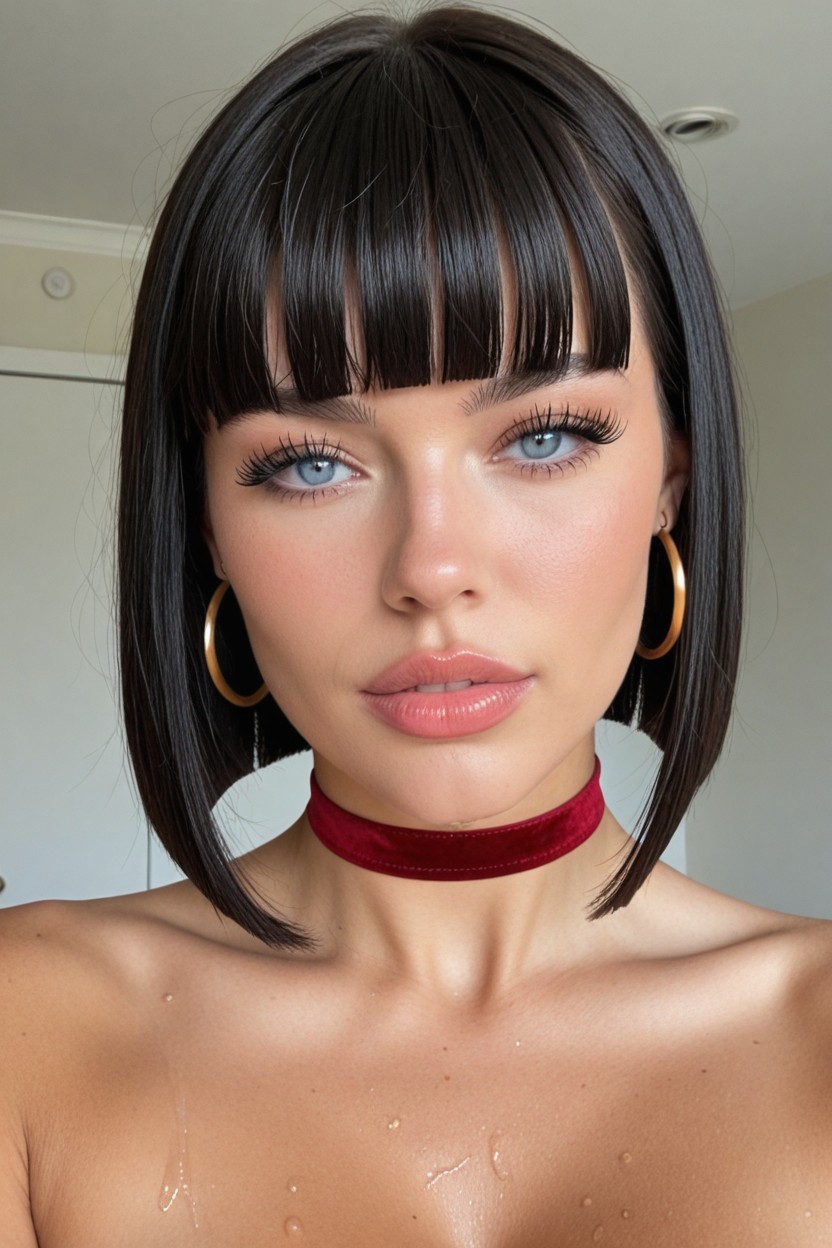 Blush, Deep Blue Eyes, Long Eyelashes AI Porn