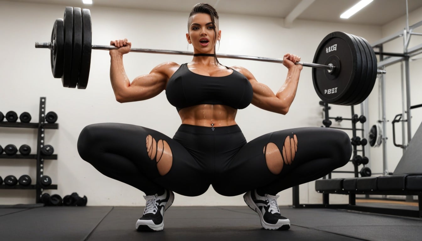 Blue Eyes, Black Hair, Hands Hold Barbell Behind Head Porno IA transsexuelle