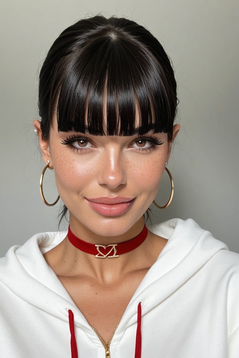 Low Forehead, Pretty Face, Gold Hoop Earrings AI Porn