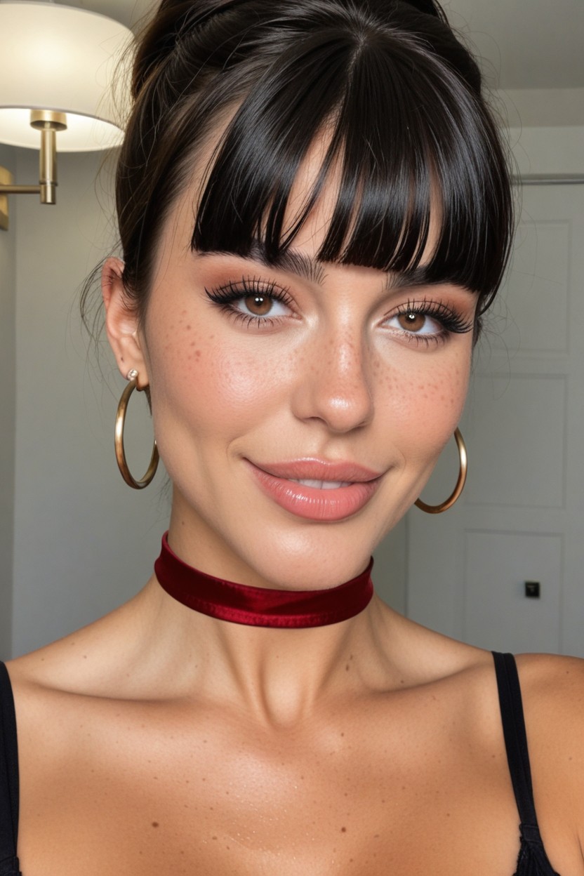Red Choker, Black Hair, Pretty Face AI Porn