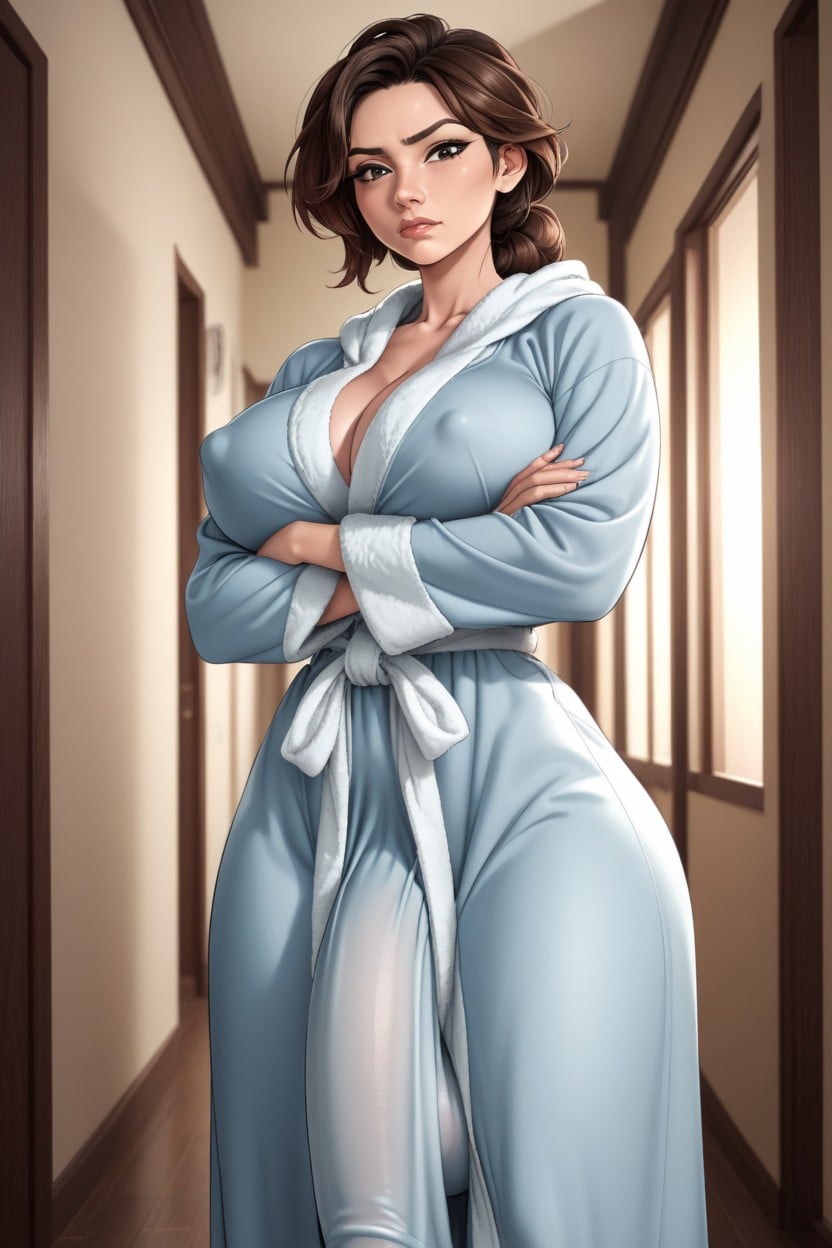 Gorgeous, Pushing Up Collosal Cleavage, Chinese Eyes Squinted Shemale AI Porn