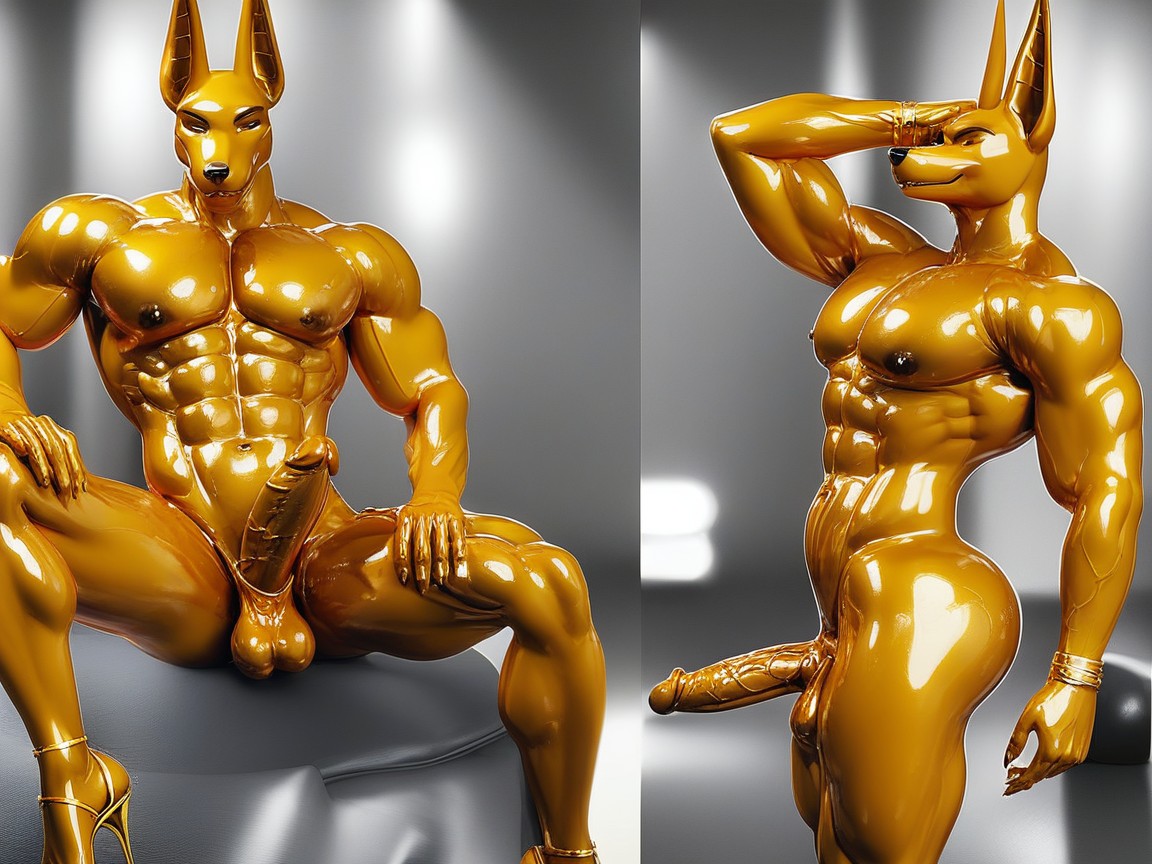 Rubber, Shiny Gold Goo Shiny Gold Goo, Gold Latex Furry IA