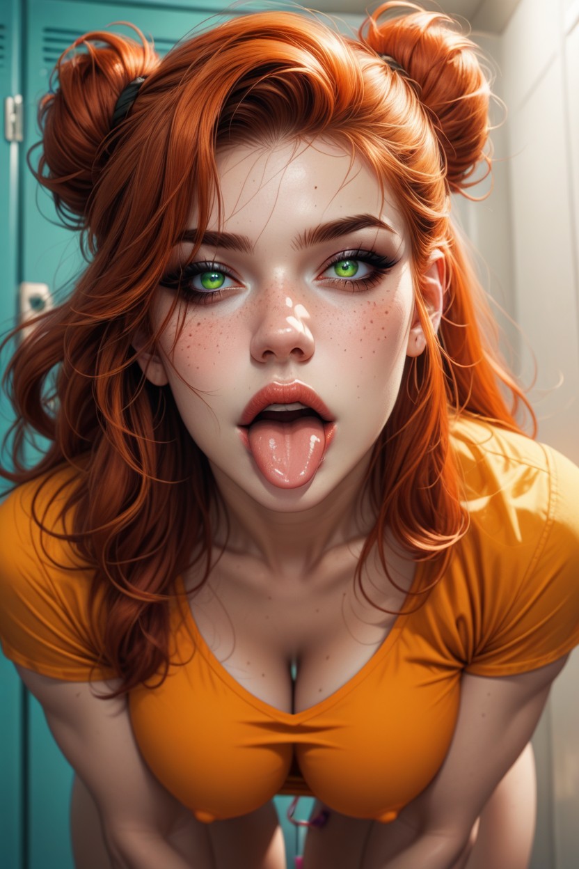 Black Eyeliner, Green Eyes, Tongue Sticking Out Hentai AI Porn