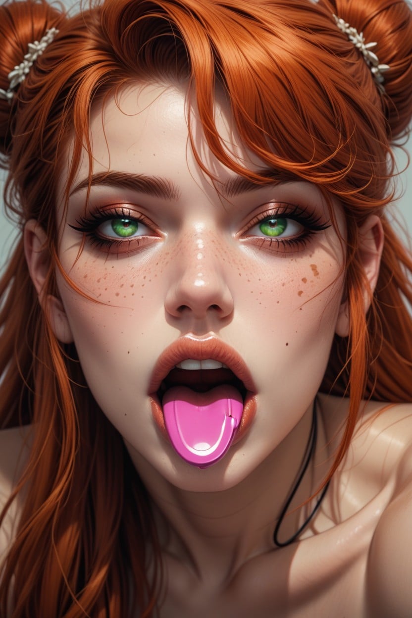 Rolling Eye, Tongue Sticking Out, Redhead Hentai AI Porn