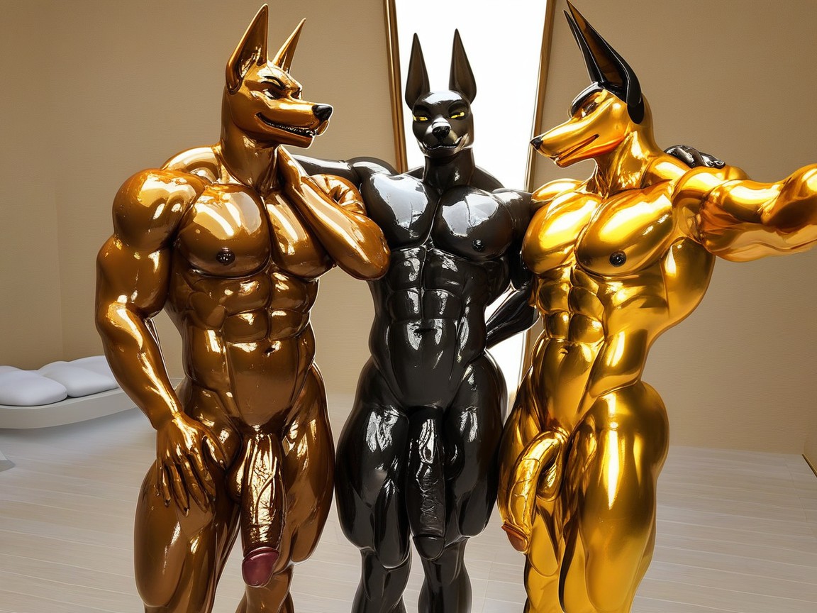 Rubber, Oiled Skin, Silver Highlights Furry IA