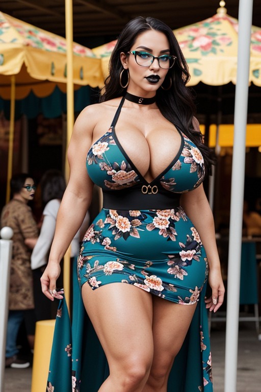 Steroid Muscles, Wavy Long Hair, Oversized Colossal Gigantic Hyper Breasts AI Porn