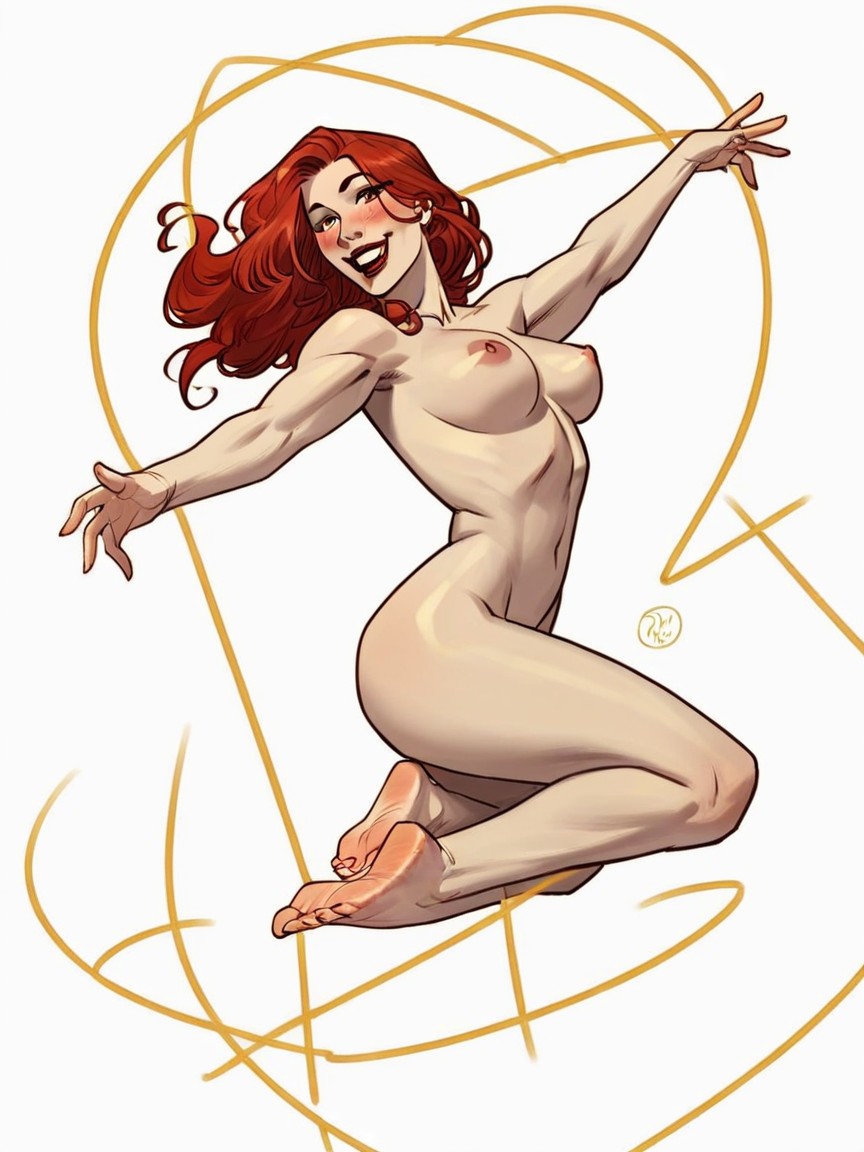 Classic Red Head Woman, Orgasm, Toes AI Porn