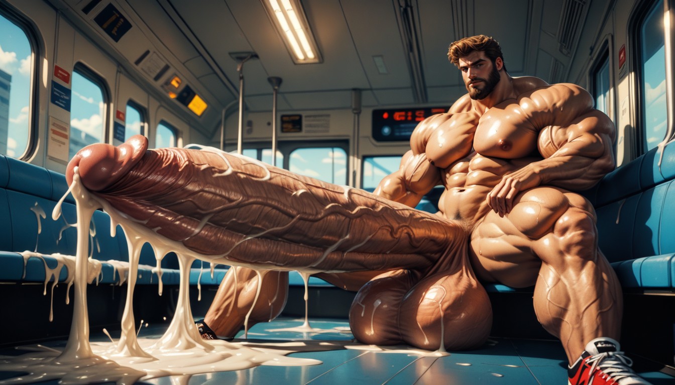 Cock Coated With Cum, ありえないほど長いハイパーペニス, Cum Puddles ゲイAIポルノ